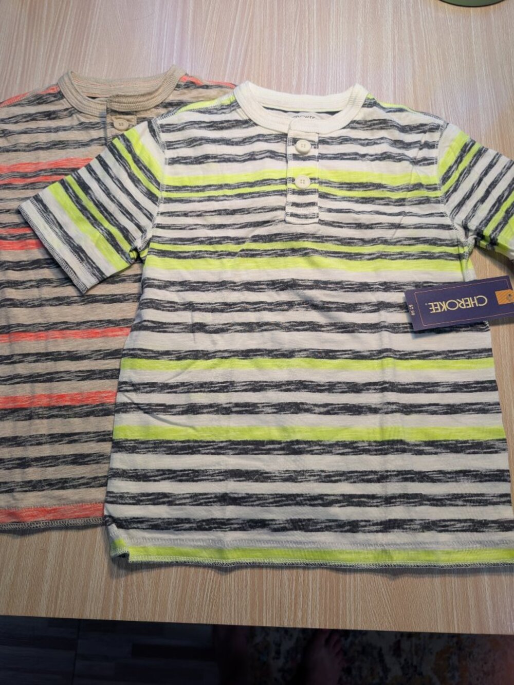NWT Cherokee boy's set of 2 short sleeve striped henley shirts size 6/7